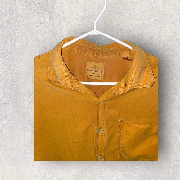 Tommy Bahama Mustard Yellow Distressed Button-Up Shirt - Picture 3 of 6